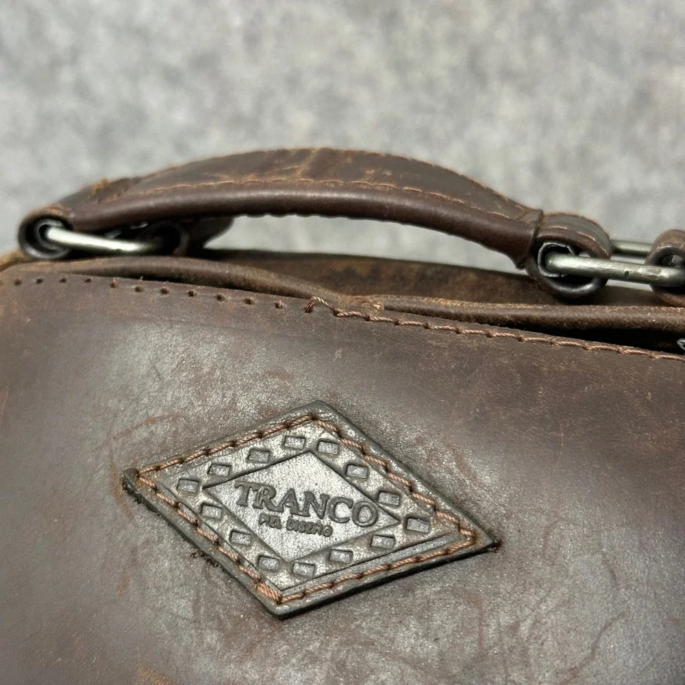 Vintage Tranco Backpack Women Small Brown Leather Multi Pocket Rucksack Bag‎